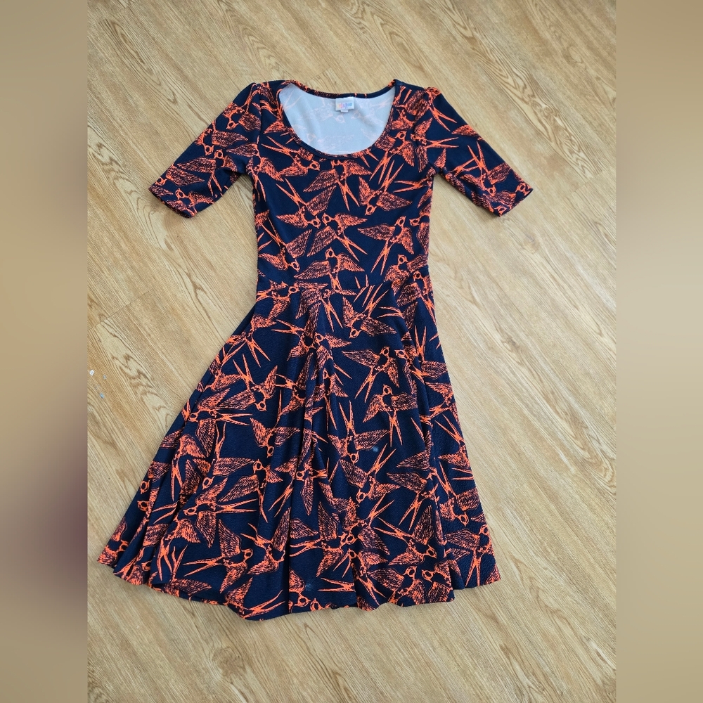LuLaRoe Blue and Orange Swallow Dress